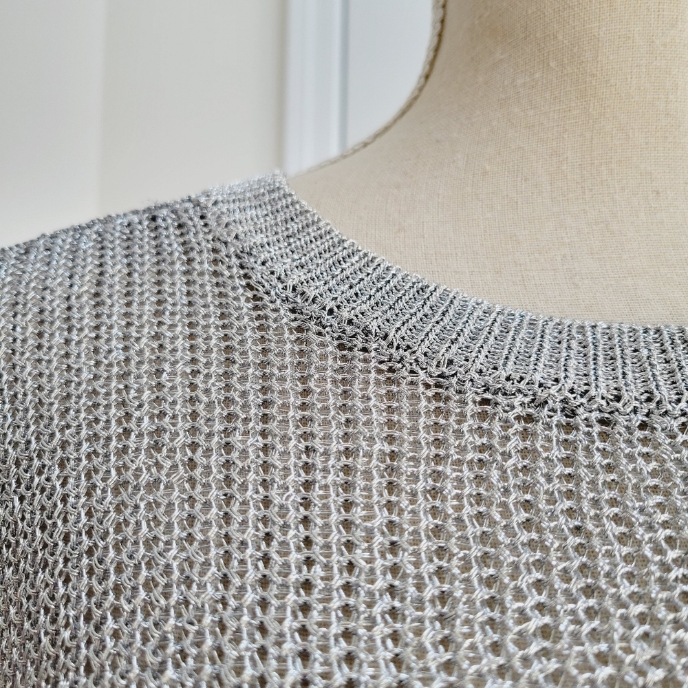 RTA Rhys Metallic Silver Open Knit Pullover Sweater - Picture 10 of 14